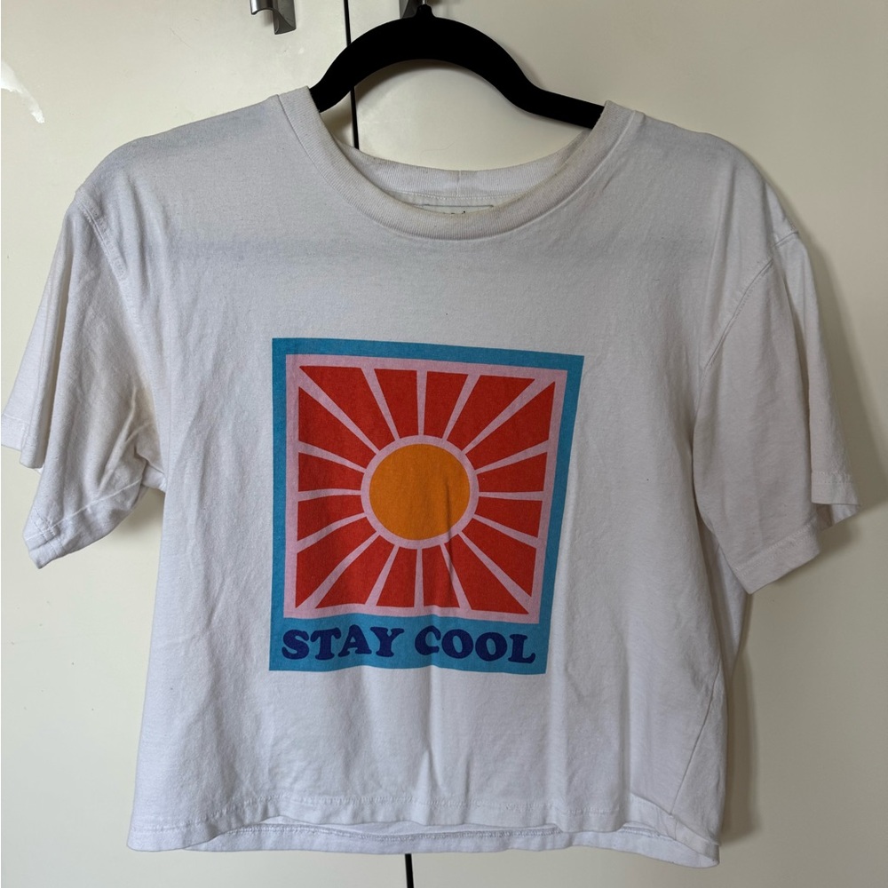 Sandro White Tee with Pastel Graphic